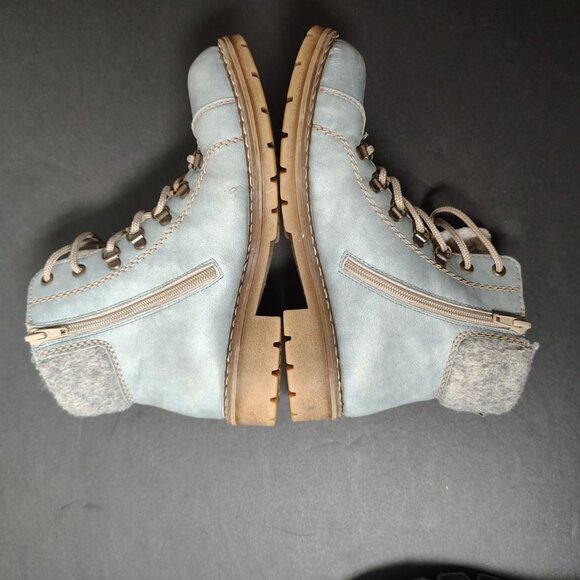 Rieker Boots Women's Size 39 Blue Sherpa Lace Up Zip Chunky Heel Snow Ankle - Picture 12 of 13